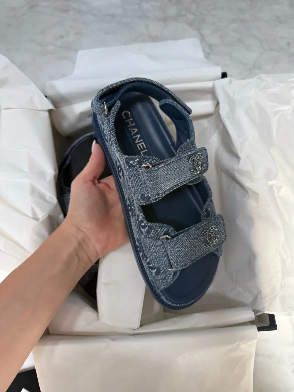 Chanel Denim Granddad sandal 35.5C fits 36